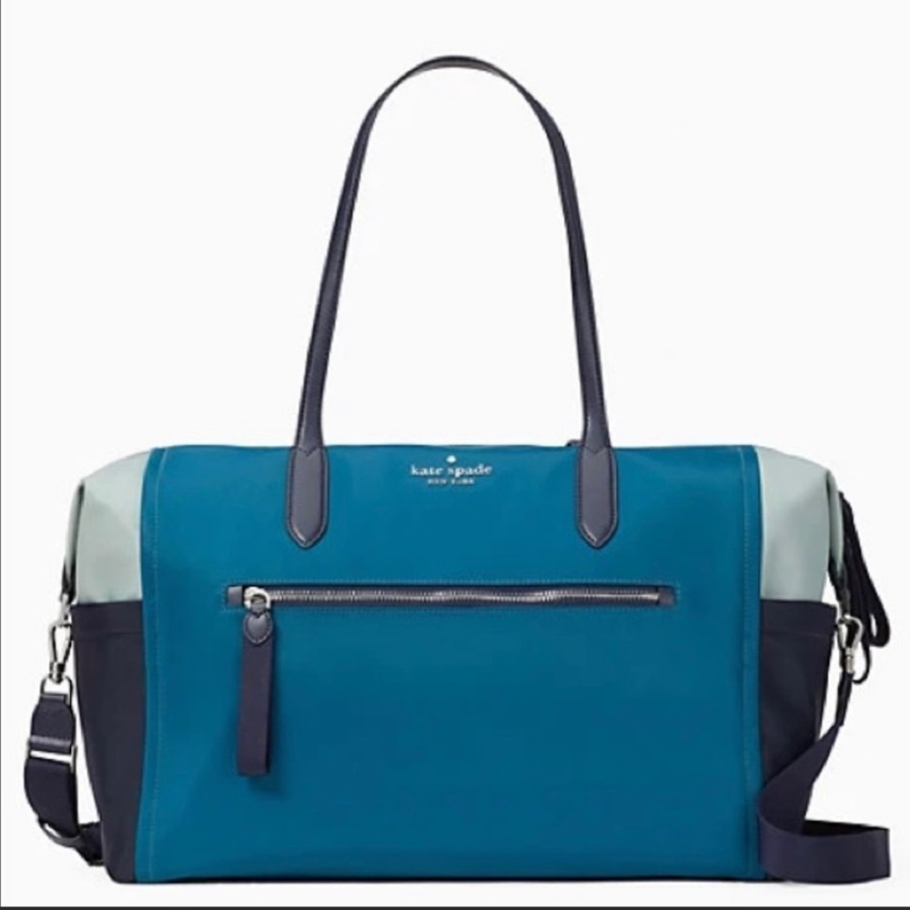 ♠️Kate Spade Chelsea Tricolor Color-block Large Nylon Weekender Blue Multi NWT